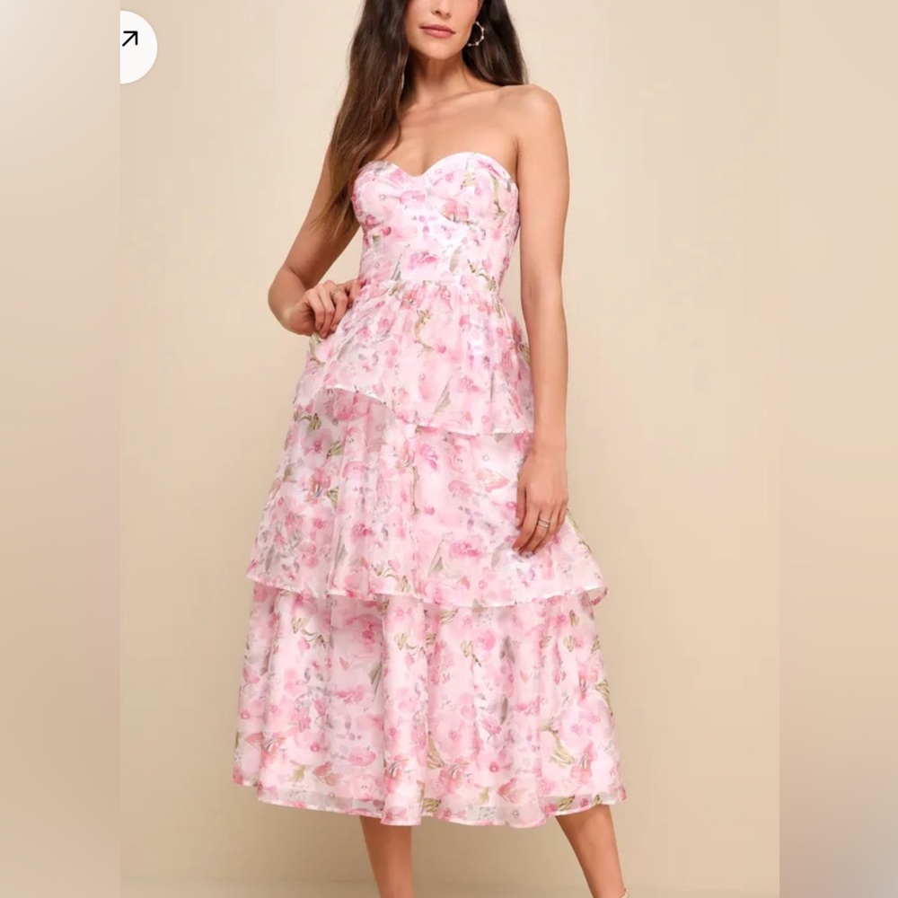 Pink Floral Midi Dress